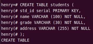 create table in postgresql database ubuntu