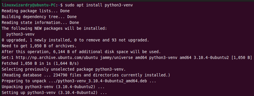 apt command to install python virtual environment on ubuntu