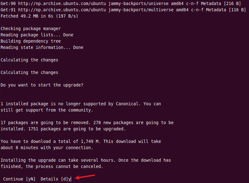 upgrade to ubuntu 22.04 continue