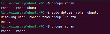 removing a user from the group in linux
