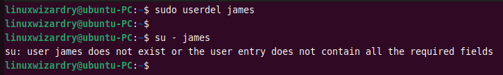 userdel command to delete a user in linux