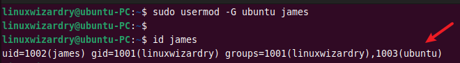 usermod command to add a user to the secondary group
