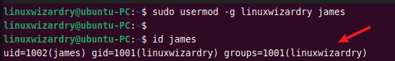 usermod command to change the group of a user
