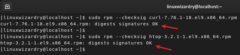 check digital signatures of rpm package
