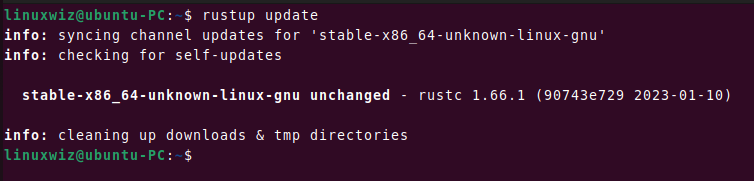 rustup command to update rust