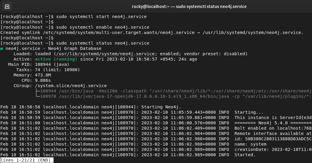 starting neo4j service on rocky linux